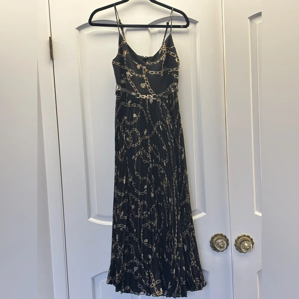 Zimmermann Sunray Pleated Picnic Midi Dress Black Chain-Print Spaghetti Strap 1 - Picture 5 of 16